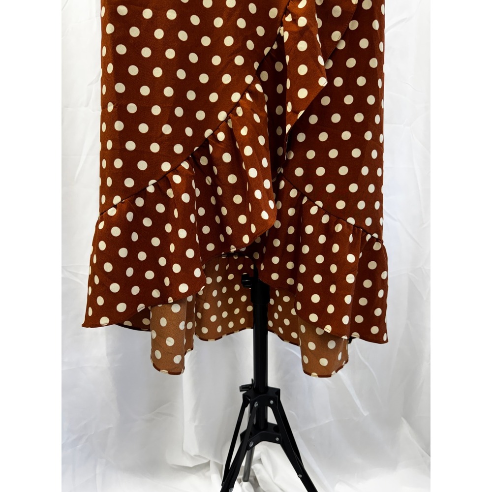 Sanctuary Brown White Polka Dot Faux Wrap High Low Slip Dress Sz 0 - Picture 5 of 14